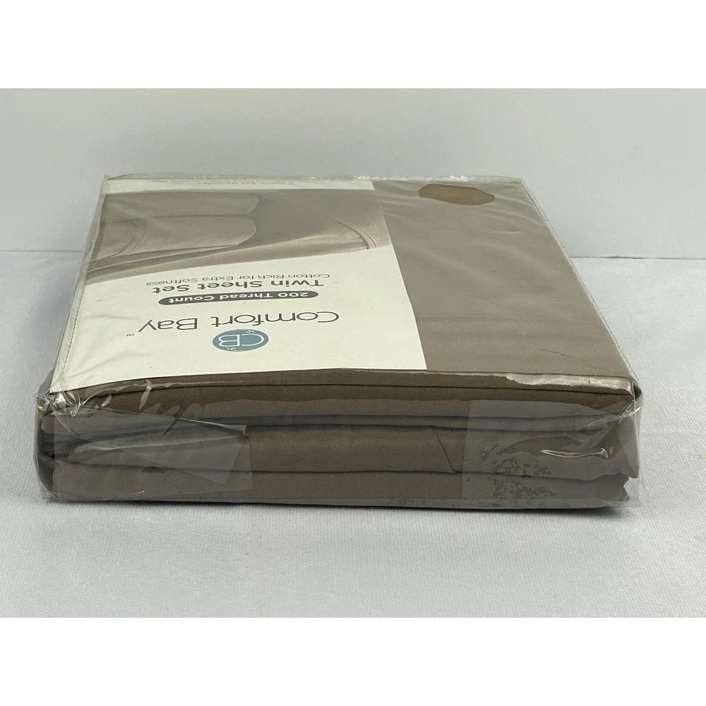 Comfort Bay Twin Sheet Set 200 Thread Count Cotton Blend Tan NEW